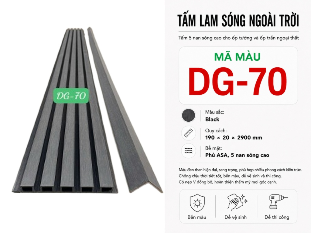 Tấm Lam Sóng Ngoài Trời DG-70 Nan Màu Black