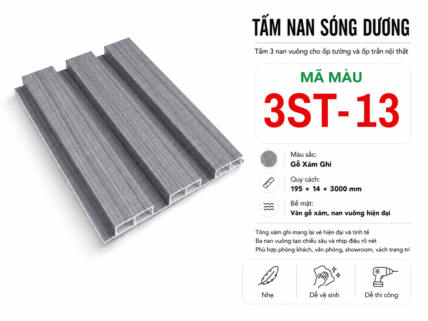 Tấm Ốp Nan Sóng Dương 3ST-13 Gỗ Xám Ghi