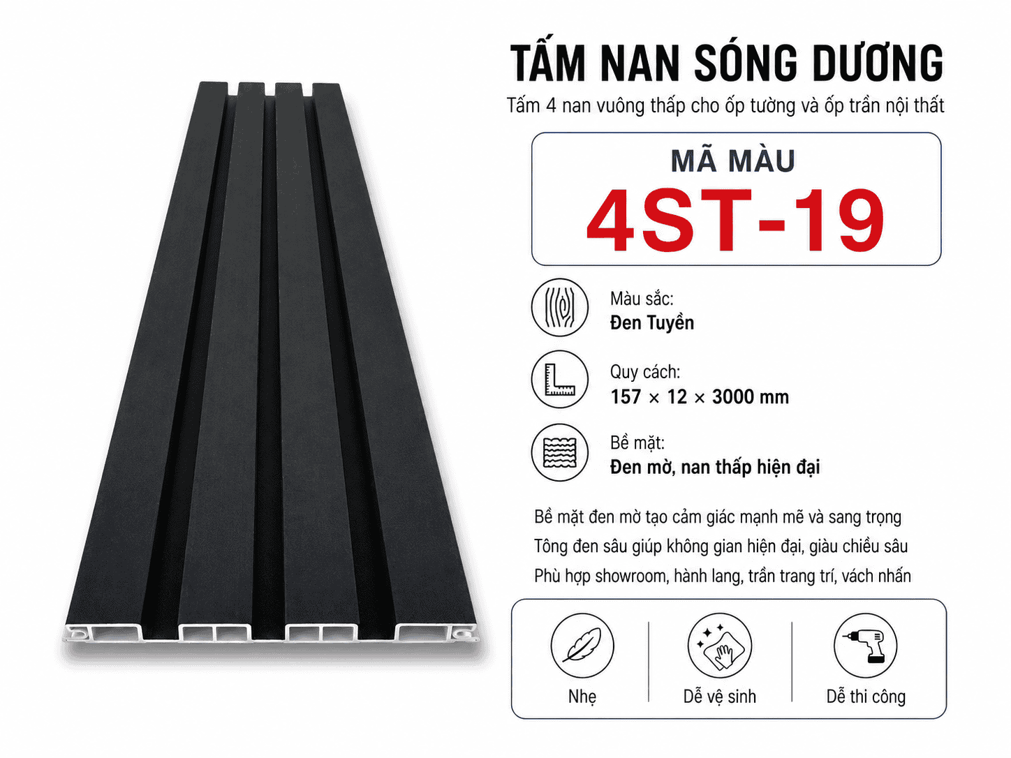 Tấm Ốp Nan Sóng Dương 4ST-19 Đen Tuyền