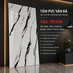 Tấm PVC Vân Đá 98108 màu trắng vân đá đen ốp tường nội thất cao cấp
