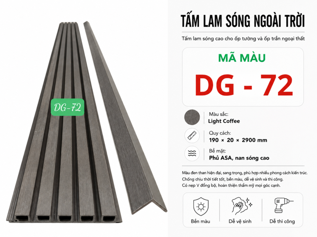 Tấm Lam Sóng Ngoài Trời DG-72 Màu Light Coffee
