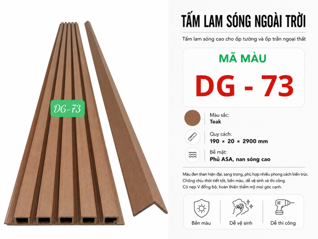 Tấm Lam Sóng Ngoài Trời DG-73 Màu Teak Phủ ASA