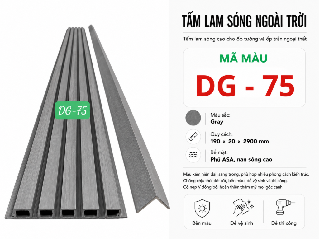Tấm Lam Sóng Ngoài Trời DG-75 Màu Gray Phủ ASA
