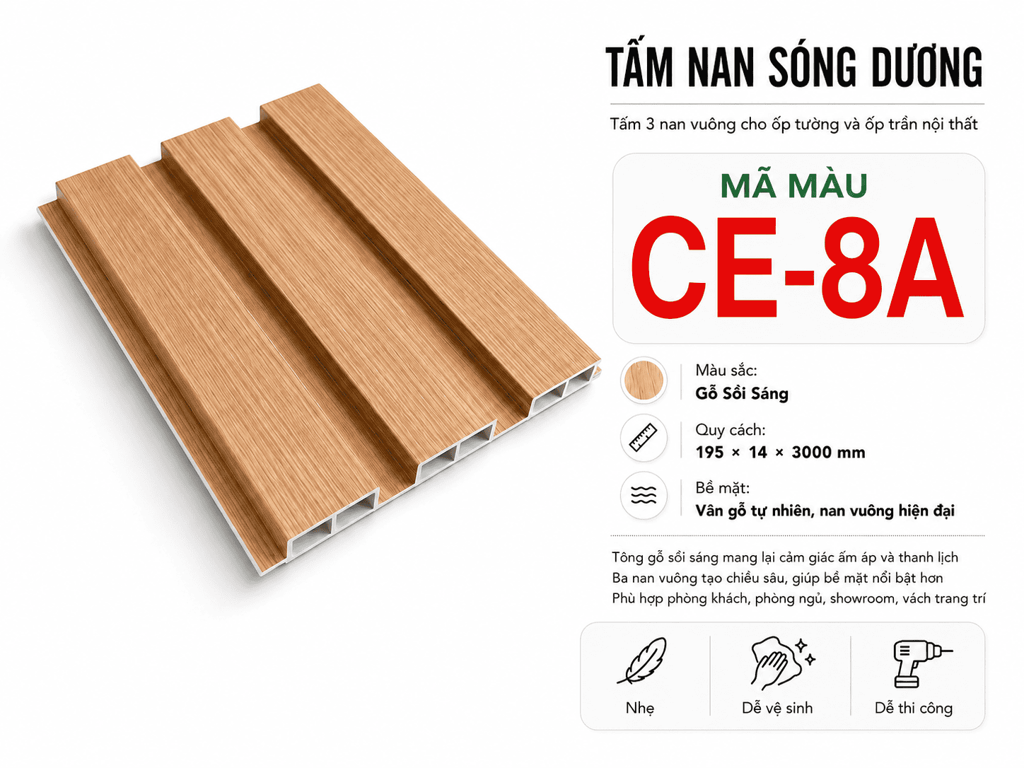 Tấm Ốp Nan Sóng Dương CE-8A Sồi Vàng Tươi