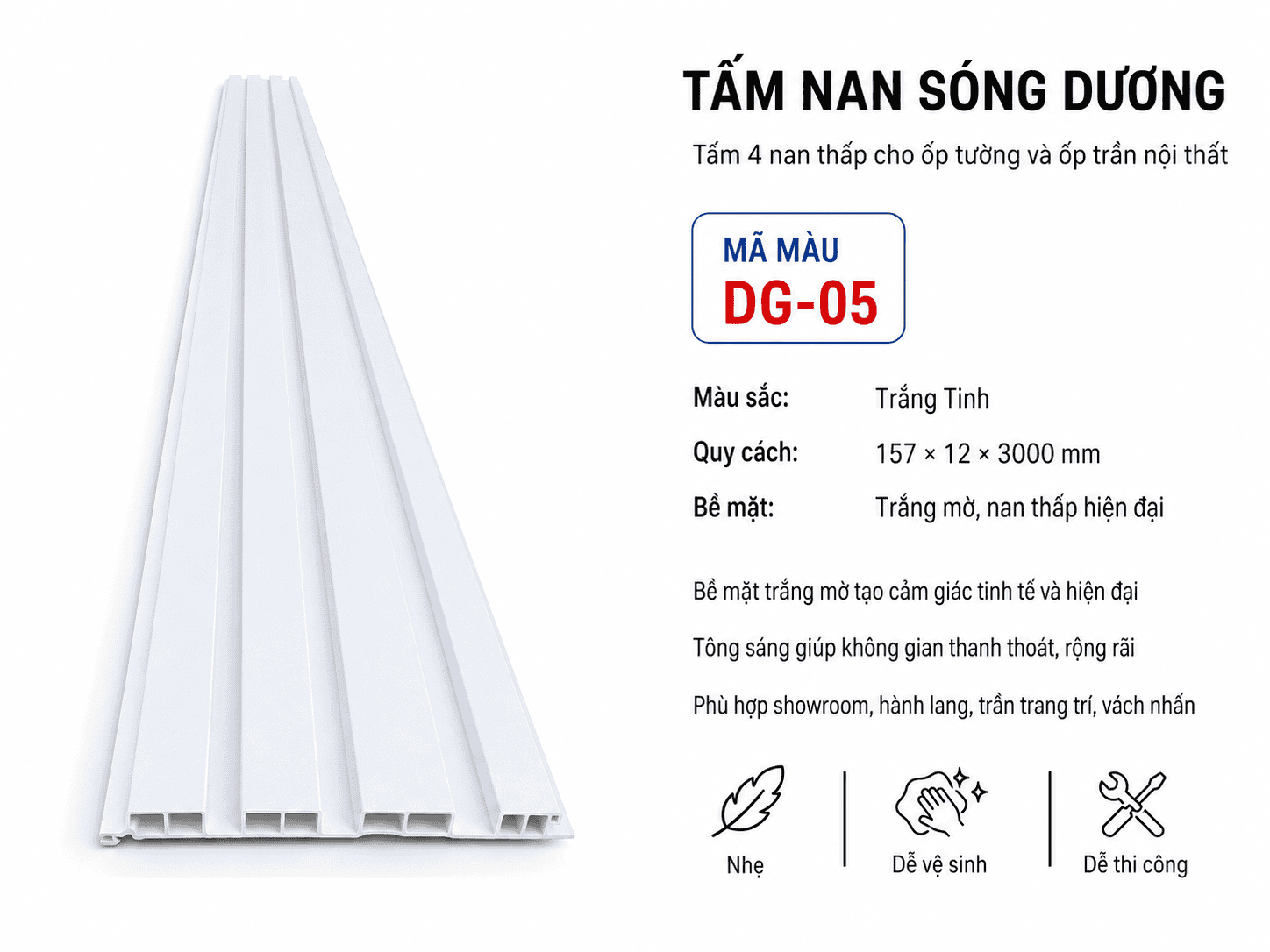 Tấm Ốp Nan Sóng Dương DG-05 Màu Trắng