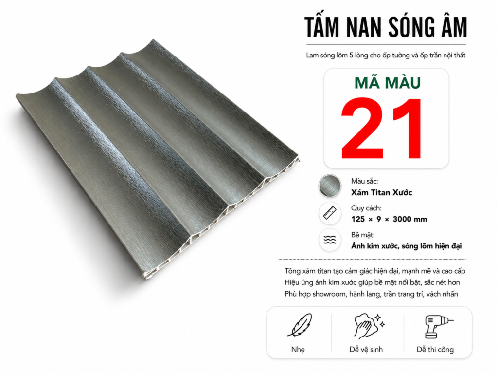 Tấm nan sóng âm màu 21 Xám Titan Xước