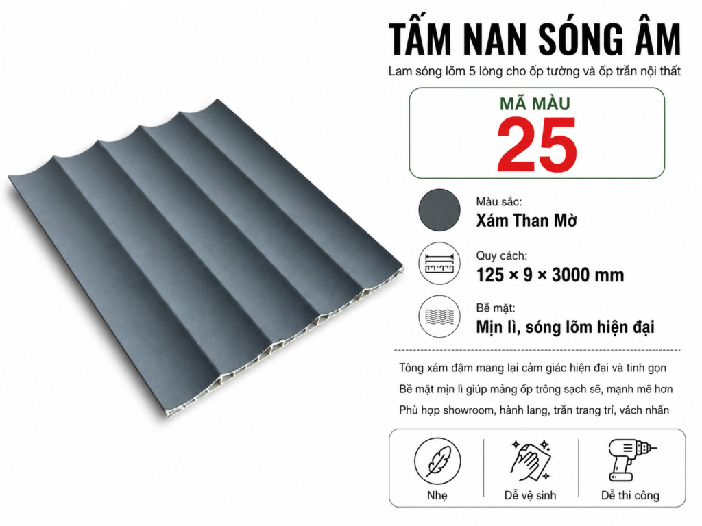 Tấm nan sóng âm màu 25 Xám Than Mờ