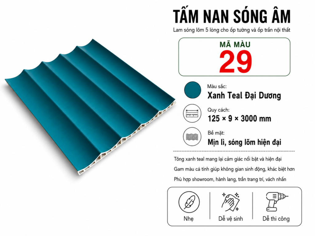 Tấm Nan Sóng Âm Màu 29 Xanh Teal Đại Dương